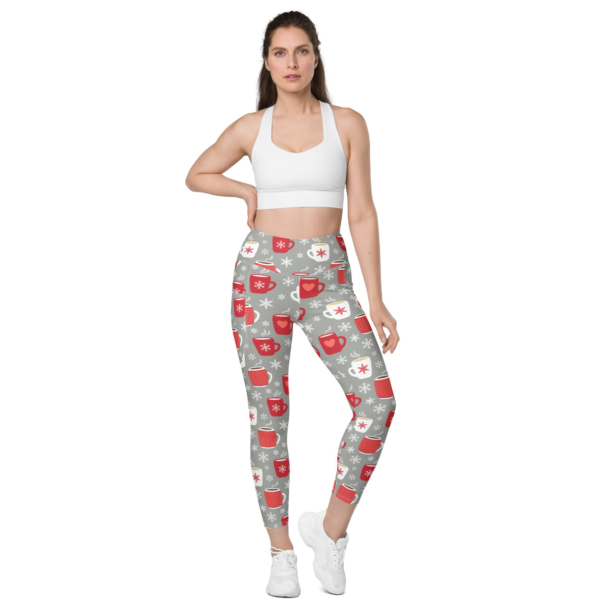 Women’s Hot Cocoa Christmas Yoga Leggings With Pockets – High-Waisted, Soft Compression Active Pants