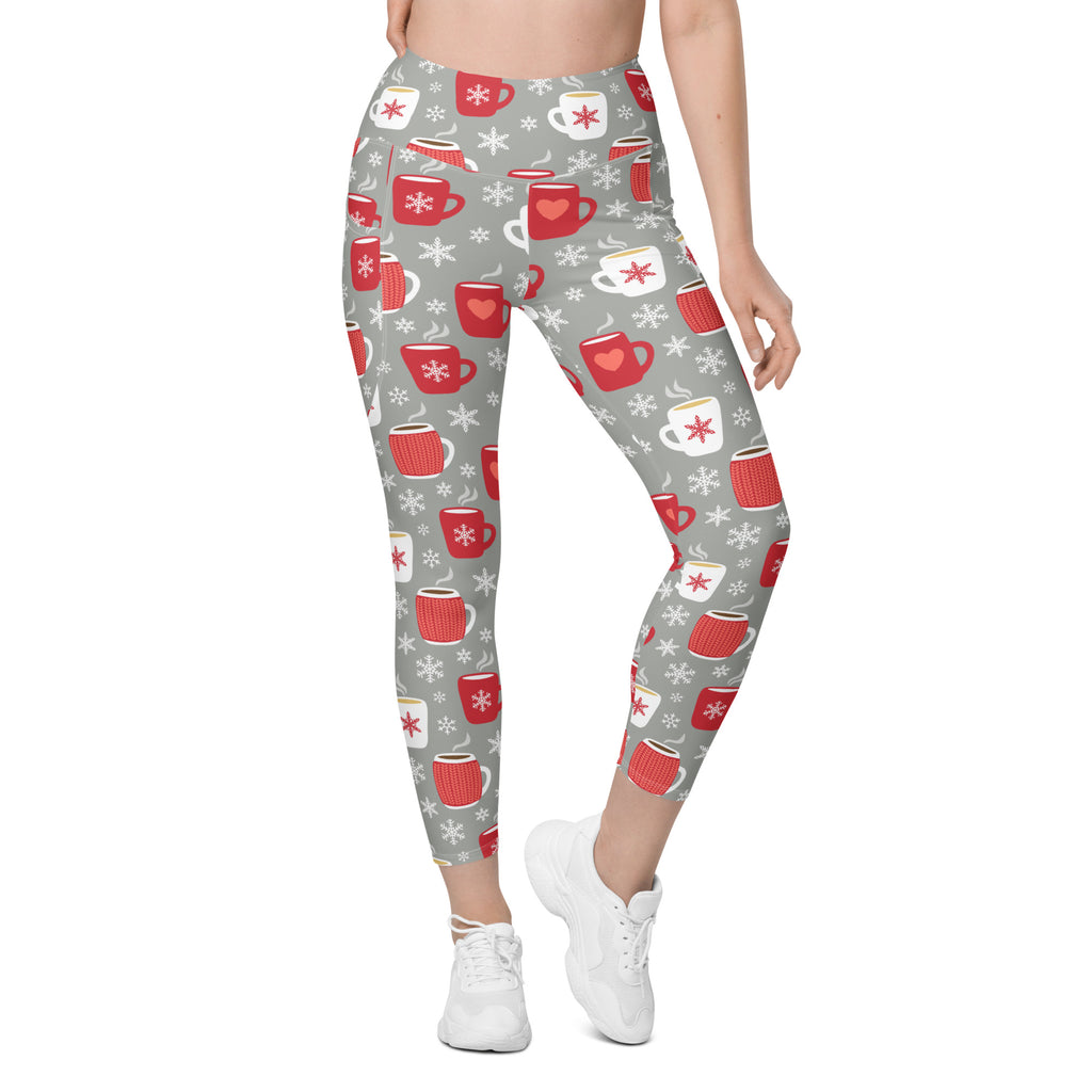 Women’s Hot Cocoa Christmas Yoga Leggings With Pockets – High-Waisted, Soft Compression Active Pants