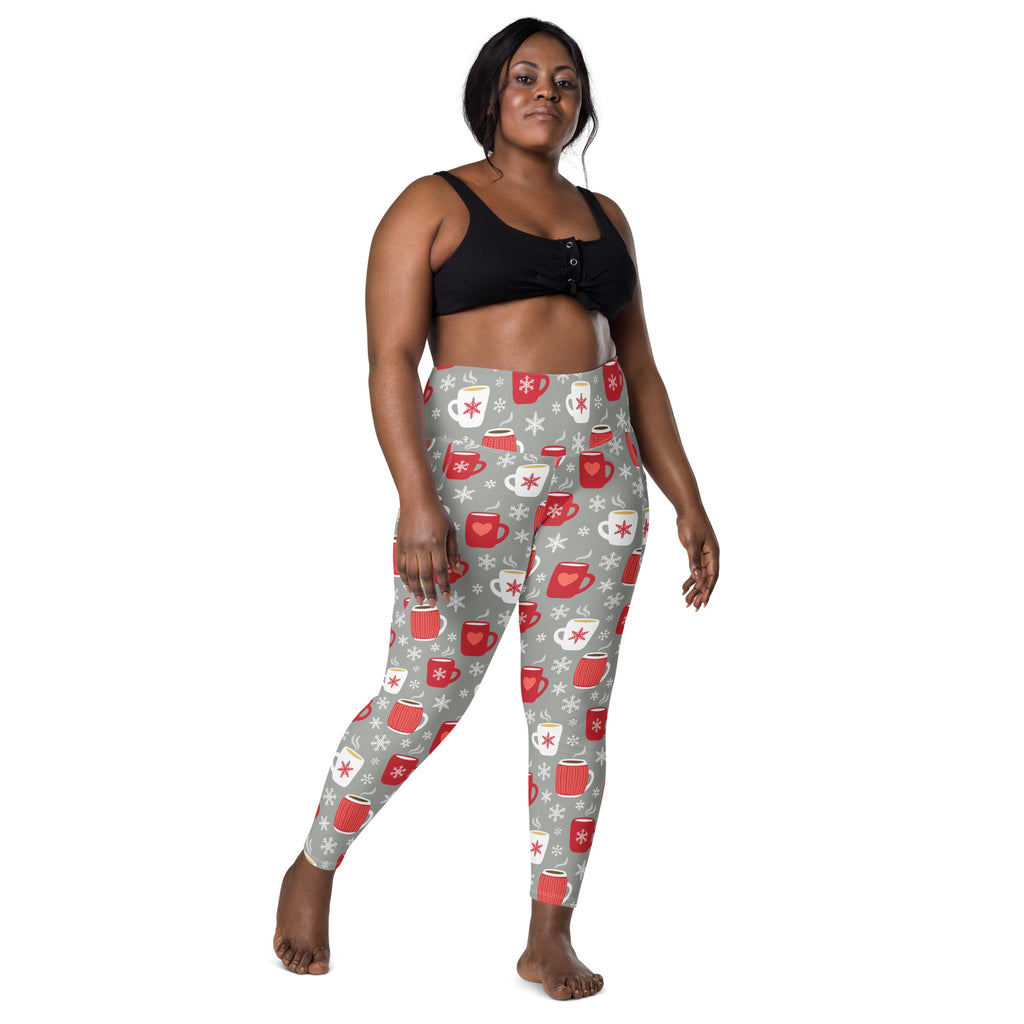 Women’s Hot Cocoa Christmas Yoga Leggings With Pockets – High-Waisted, Soft Compression Active Pants