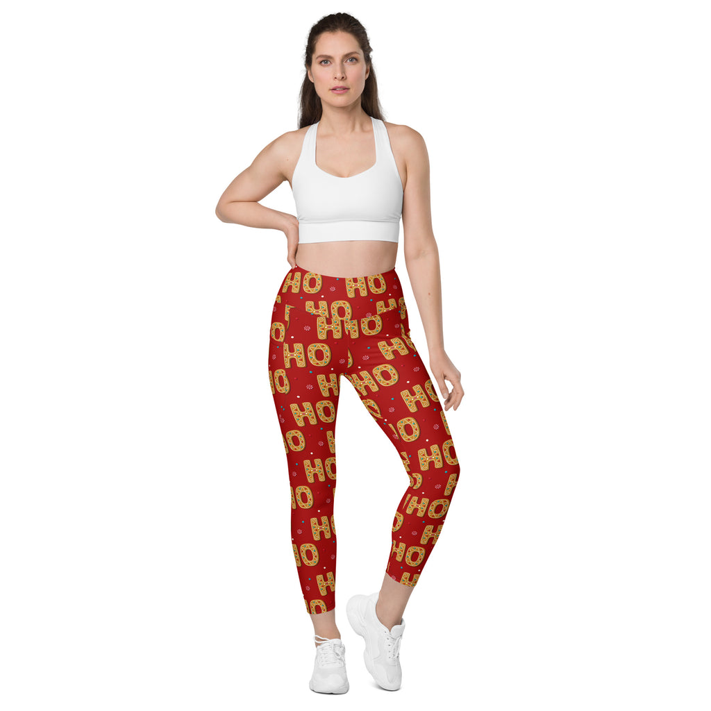 Women’s Gingerbread Ho Ho Ho Christmas Yoga Leggings With Pockets – High-Waisted, Soft Compression Active Pants