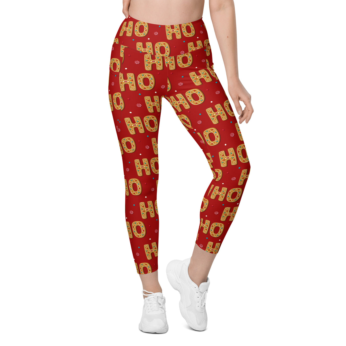 Women’s Gingerbread Ho Ho Ho Christmas Yoga Leggings With Pockets – High-Waisted, Soft Compression Active Pants