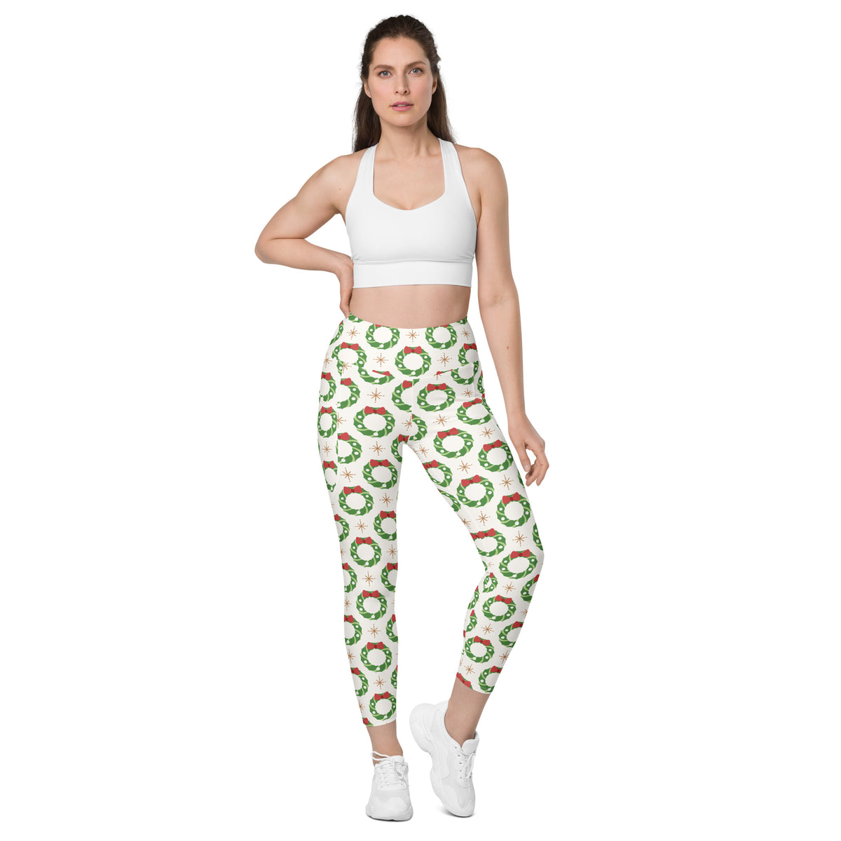 Women’s Christmas Wreath Yoga Leggings With Pockets – High-Waisted, Soft Compression Active Pants