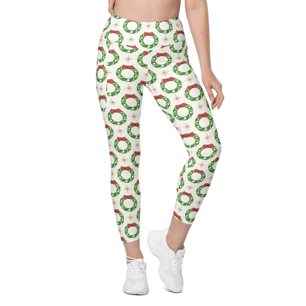 Women’s Christmas Wreath Yoga Leggings With Pockets – High-Waisted, Soft Compression Active Pants