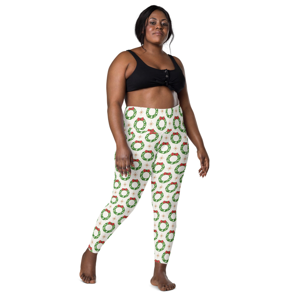 Women’s Christmas Wreath Yoga Leggings With Pockets – High-Waisted, Soft Compression Active Pants