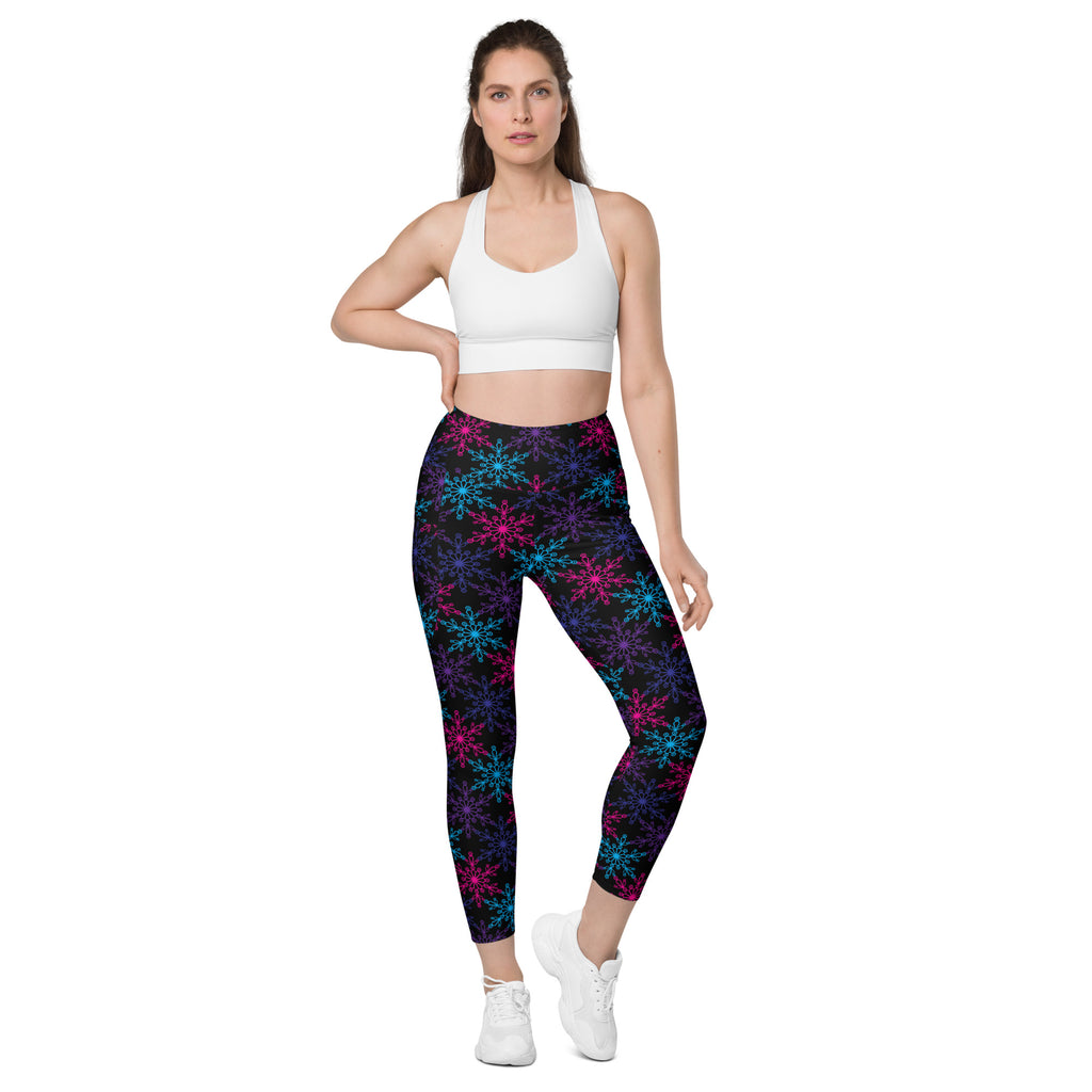 Women’s Colorful Snowflake Yoga Leggings With Pockets – High-Waisted, Soft Compression Active Pants
