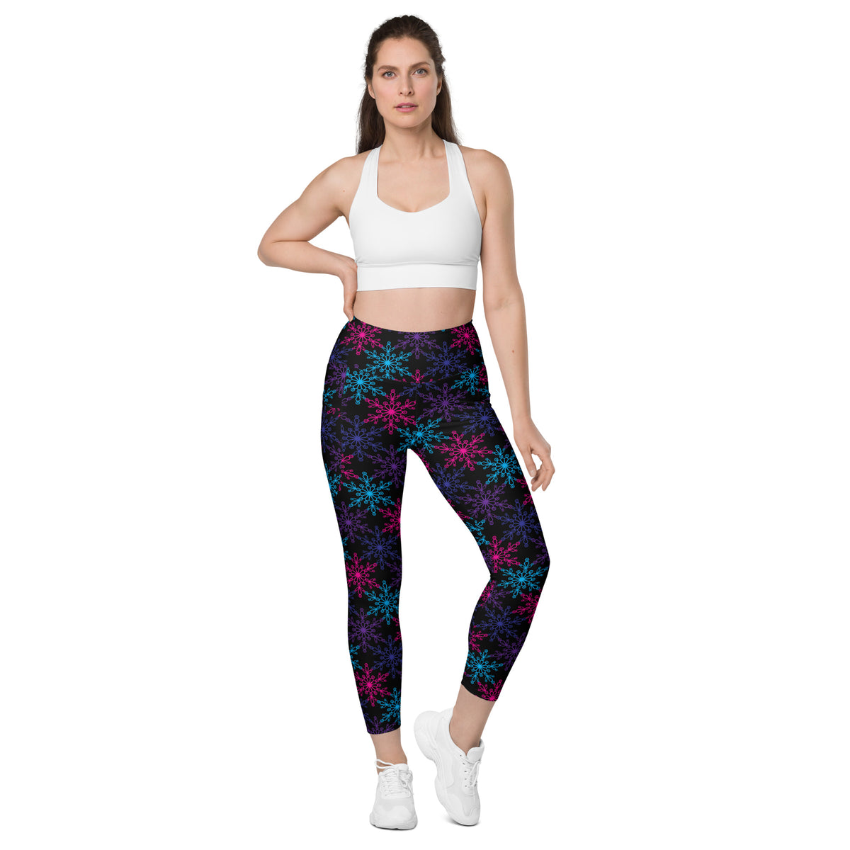 Women’s Colorful Snowflake Yoga Leggings With Pockets – High-Waisted, Soft Compression Active Pants