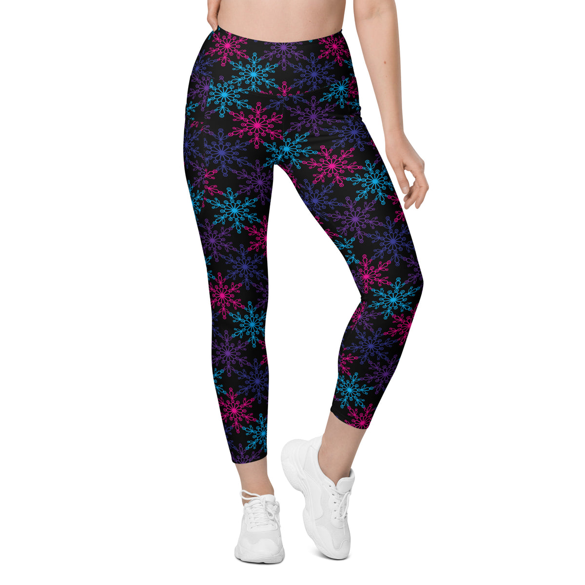 Women’s Colorful Snowflake Yoga Leggings With Pockets – High-Waisted, Soft Compression Active Pants