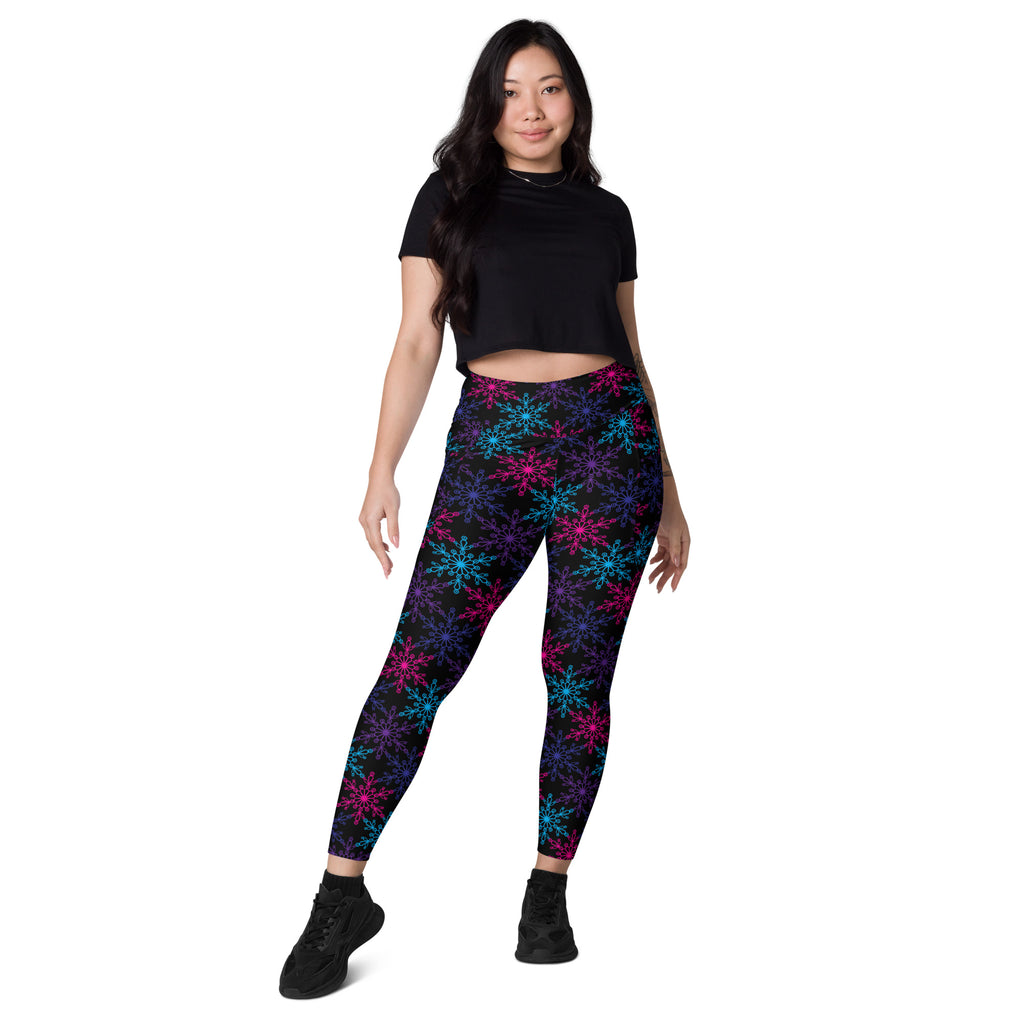 Women’s Colorful Snowflake Yoga Leggings With Pockets – High-Waisted, Soft Compression Active Pants