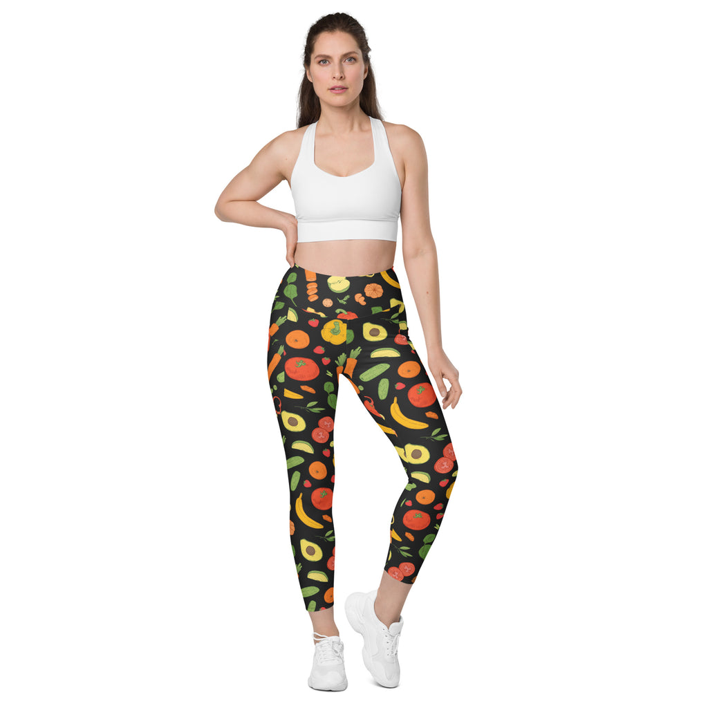 Women’s Fruit & Vegetable Yoga Leggings With Pockets – High-Waisted, Soft Compression Active Pants