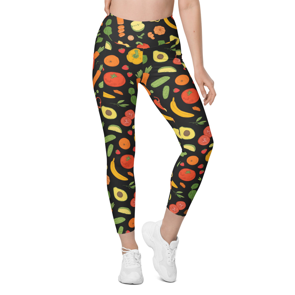 Women’s Fruit & Vegetable Yoga Leggings With Pockets – High-Waisted, Soft Compression Active Pants