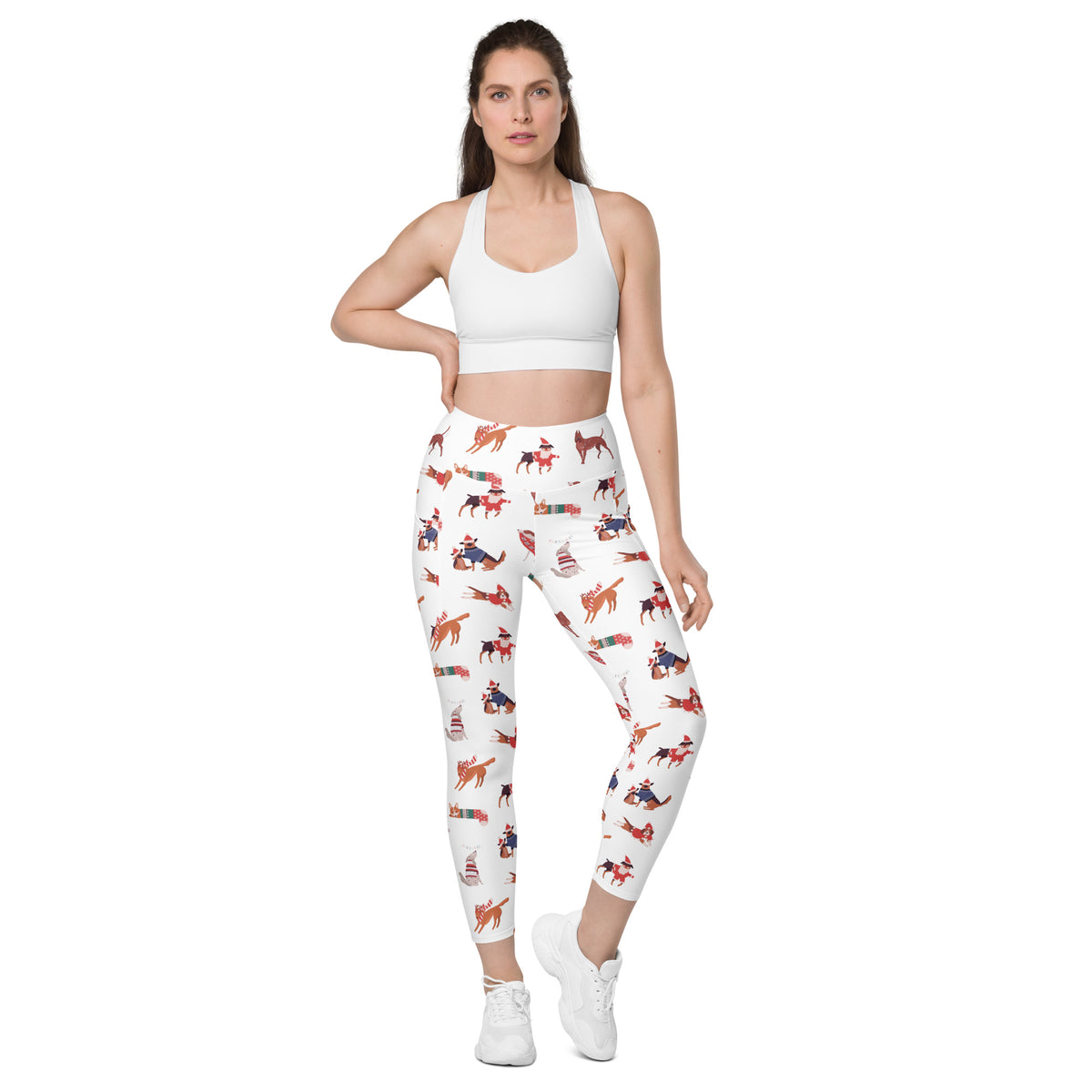 Women’s Christmas Dog Yoga Leggings With Pockets – High-Waisted, Soft Compression Active Pants