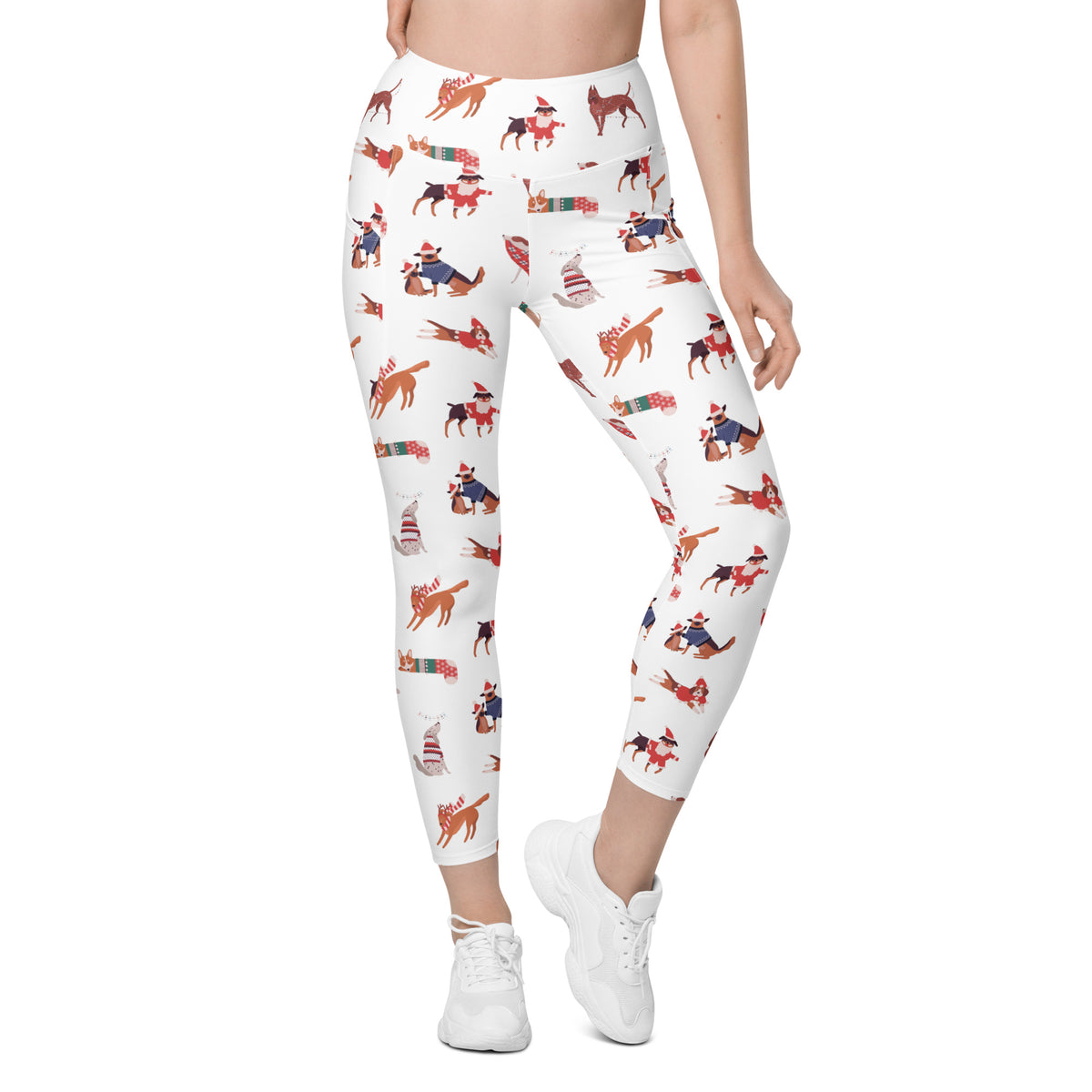 Women’s Christmas Dog Yoga Leggings With Pockets – High-Waisted, Soft Compression Active Pants