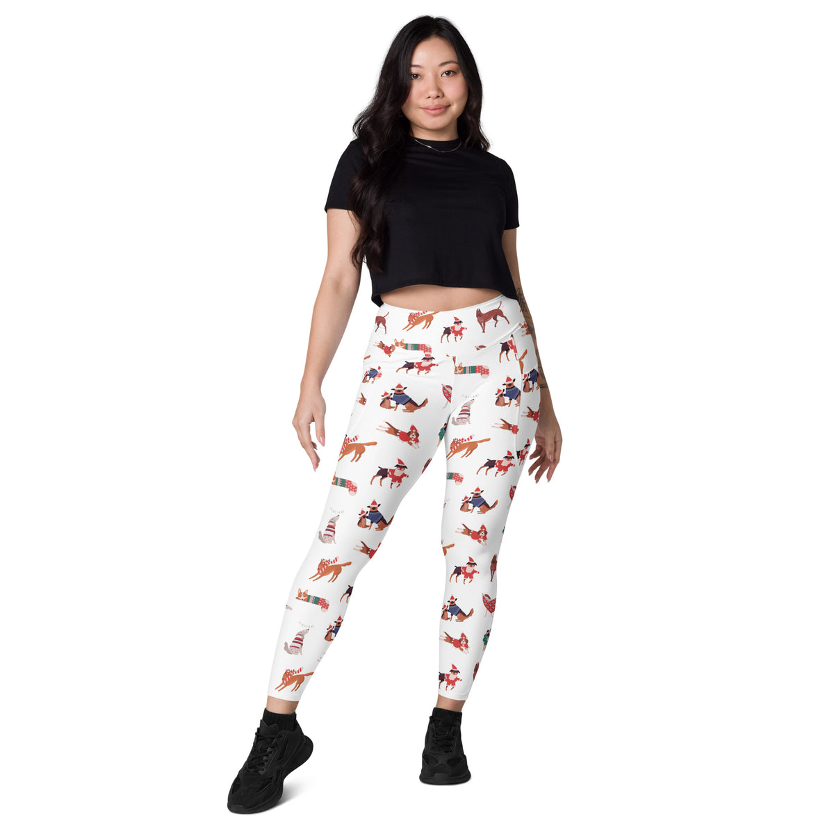 Women’s Christmas Dog Yoga Leggings With Pockets – High-Waisted, Soft Compression Active Pants
