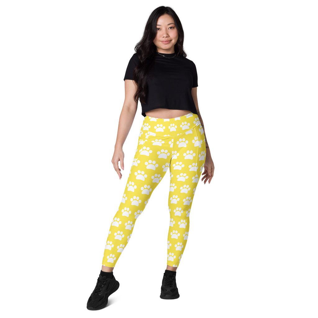 Women’s Yellow Paw Print Yoga Leggings With Pockets – High-Waisted, Soft Compression Active Pants
