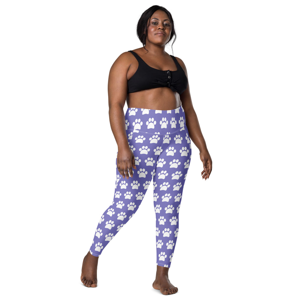 Women’s Purple Paw Print Yoga Leggings With Pockets – High-Waisted, Soft Compression Active Pants