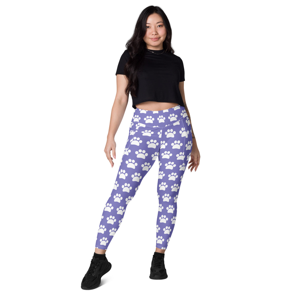 Women’s Purple Paw Print Yoga Leggings With Pockets – High-Waisted, Soft Compression Active Pants
