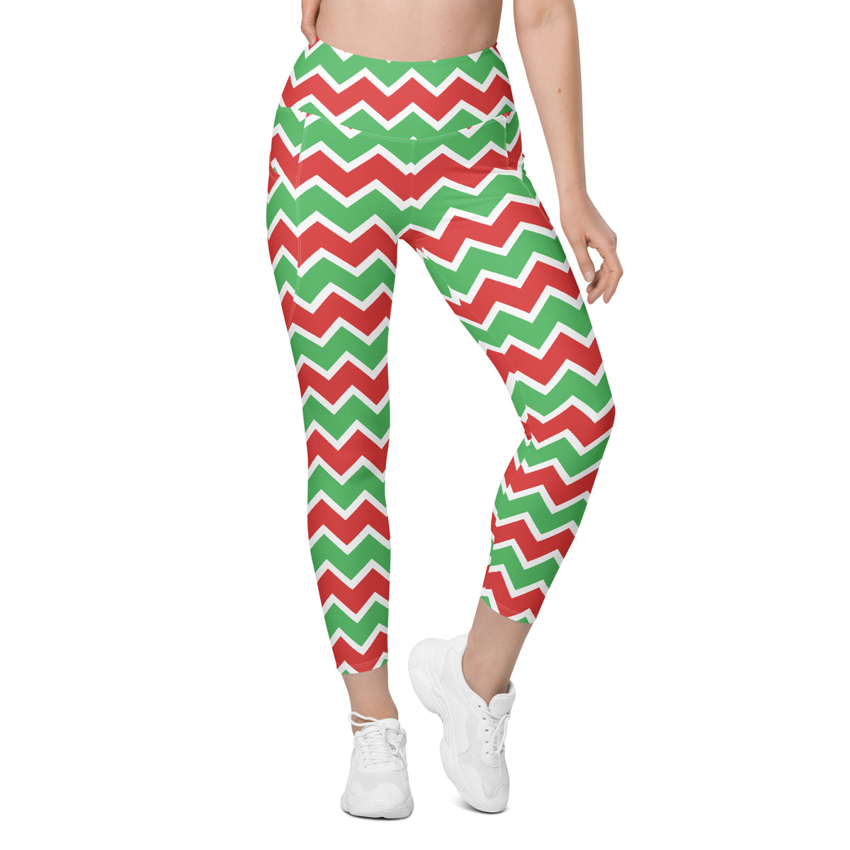 Women’s Christmas Chevron Yoga Leggings With Pockets – High-Waisted, Soft Compression Active Pants