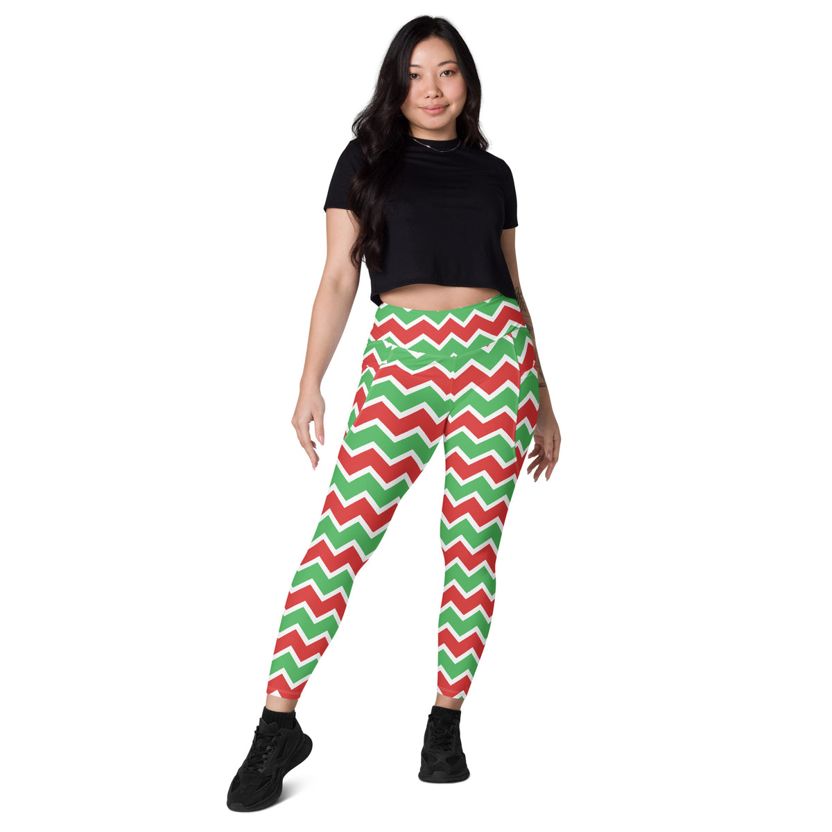 Women’s Christmas Chevron Yoga Leggings With Pockets – High-Waisted, Soft Compression Active Pants