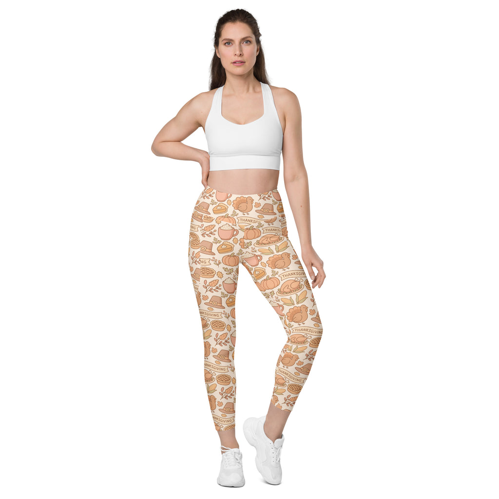 Women’s Thanksgiving Turkey Yoga Leggings With Pockets – High-Waisted, Soft Compression Active Pants