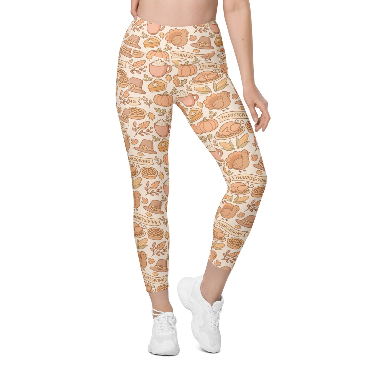 Women’s Thanksgiving Turkey Yoga Leggings With Pockets – High-Waisted, Soft Compression Active Pants