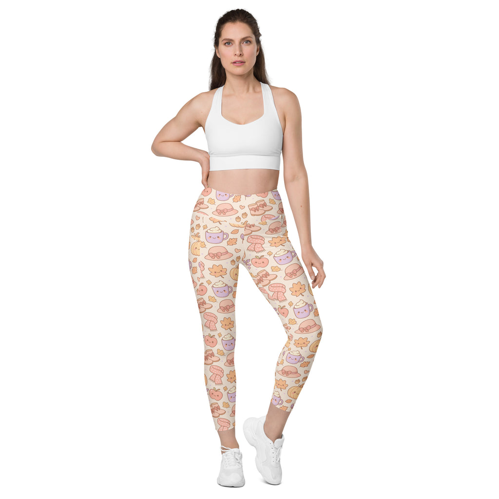 Women’s Kawaii Fall Yoga Leggings With Pockets – High-Waisted, Soft Compression Active Pants
