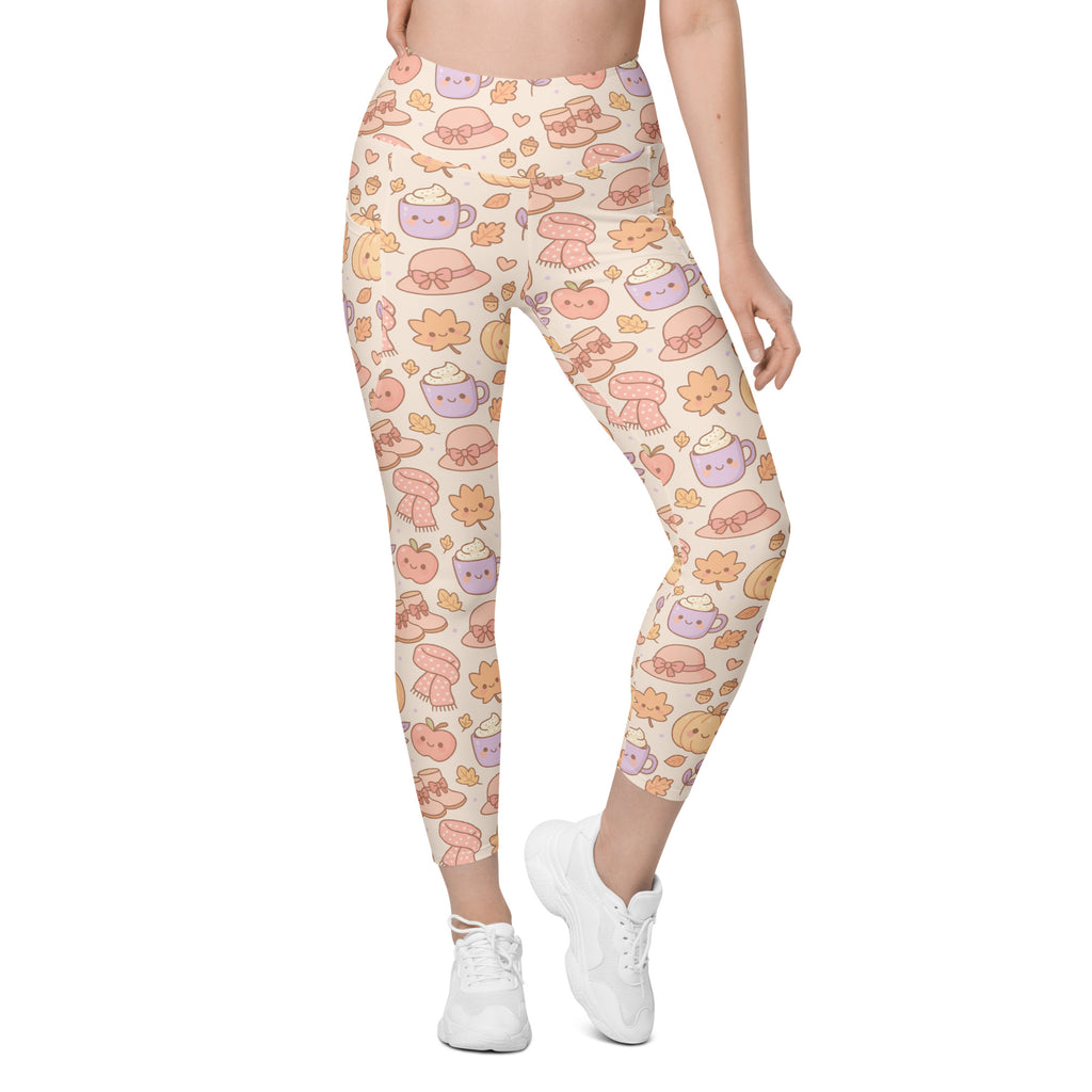 Women’s Kawaii Fall Yoga Leggings With Pockets – High-Waisted, Soft Compression Active Pants