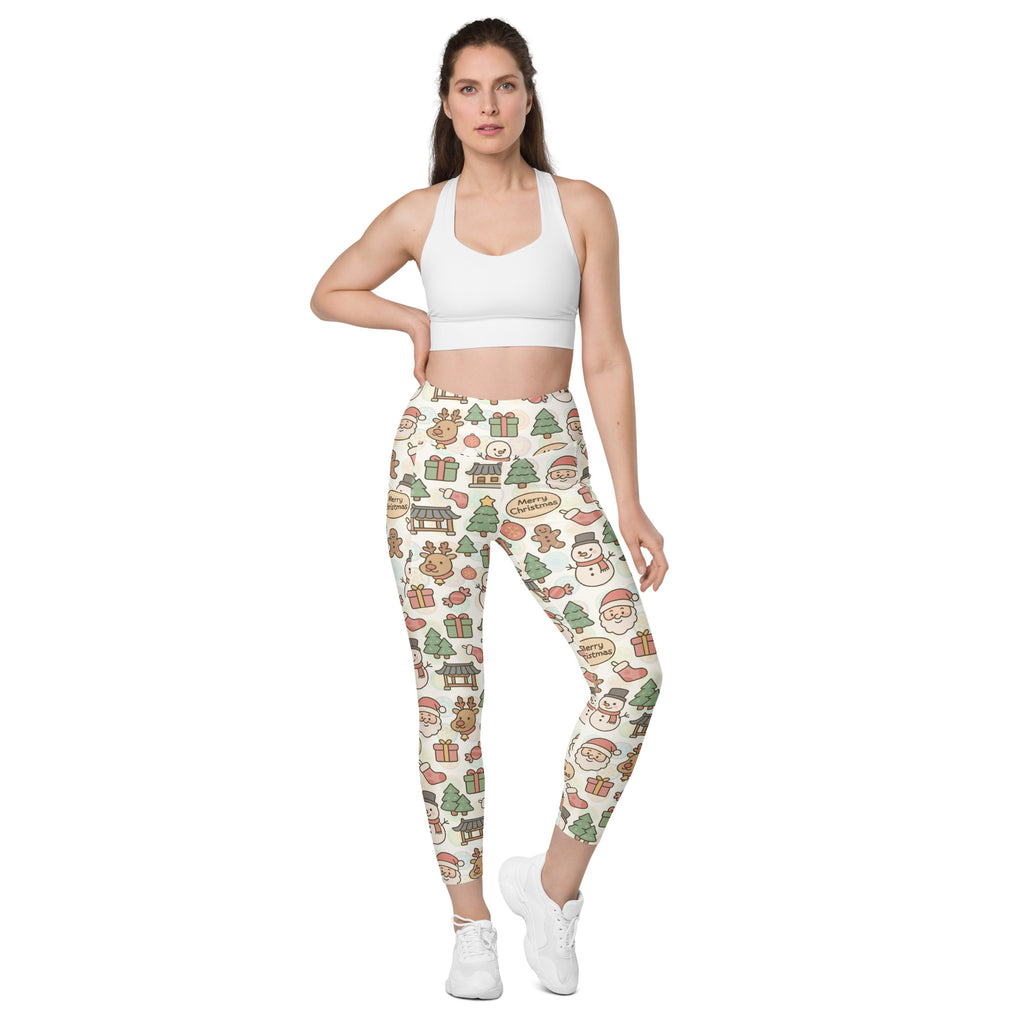 Women’s Pastel Christmas Yoga Leggings With Pockets – High-Waisted, Soft Compression Active Pants