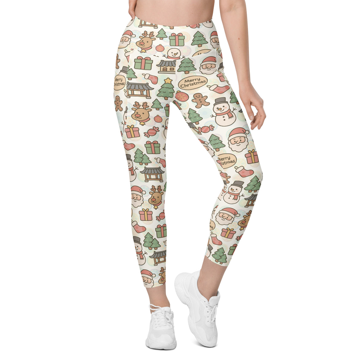 Women’s Pastel Christmas Yoga Leggings With Pockets – High-Waisted, Soft Compression Active Pants