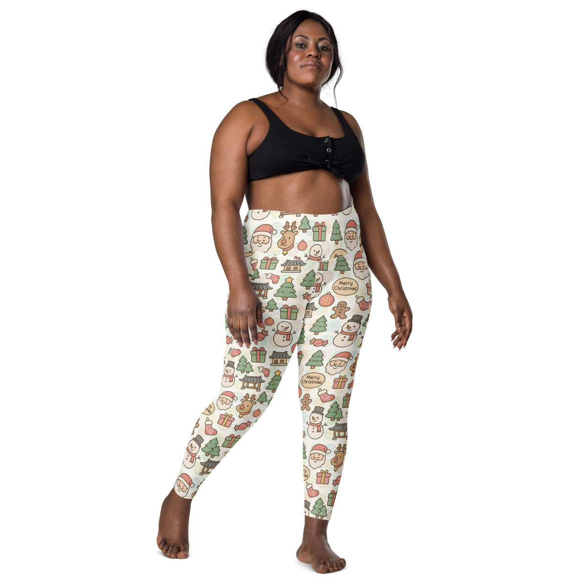 Women’s Pastel Christmas Yoga Leggings With Pockets – High-Waisted, Soft Compression Active Pants