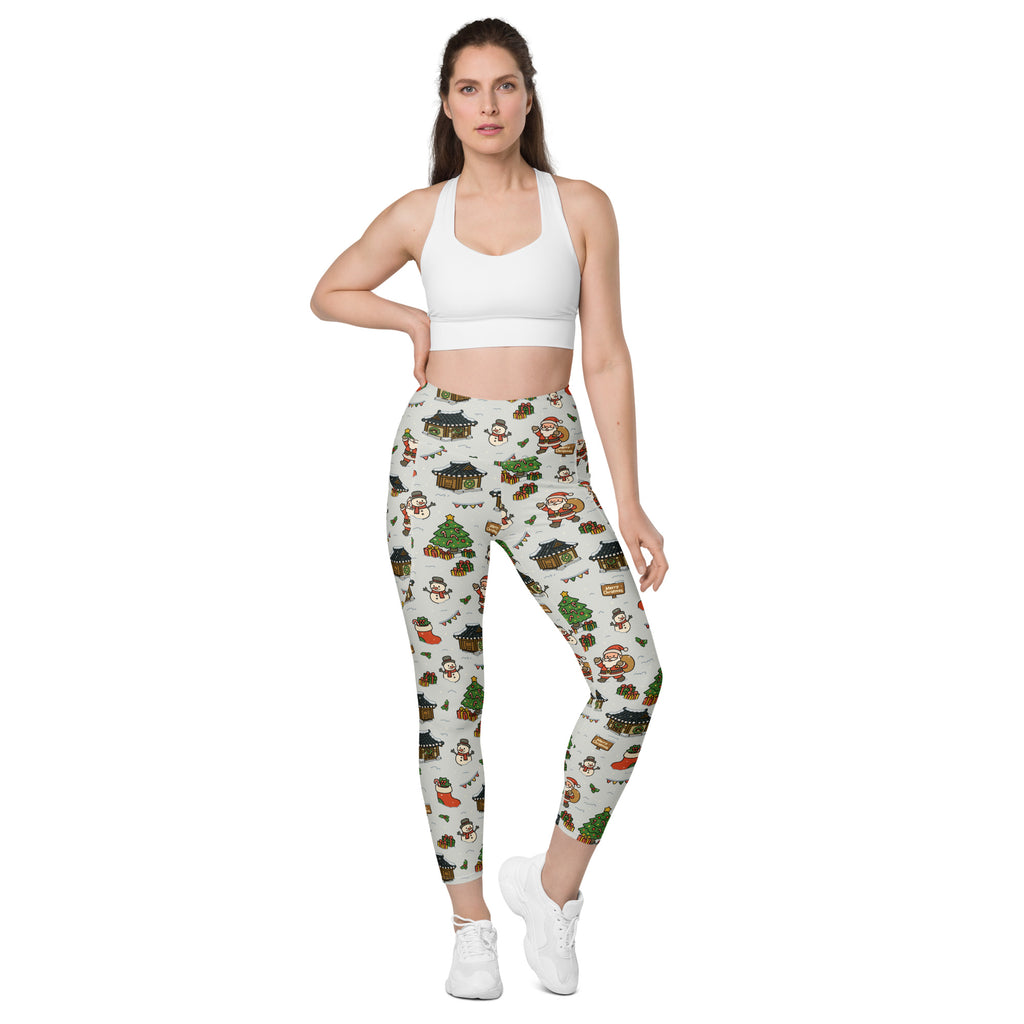 Women’s Christmas Village Yoga Leggings With Pockets – High-Waisted, Soft Compression Active Pants