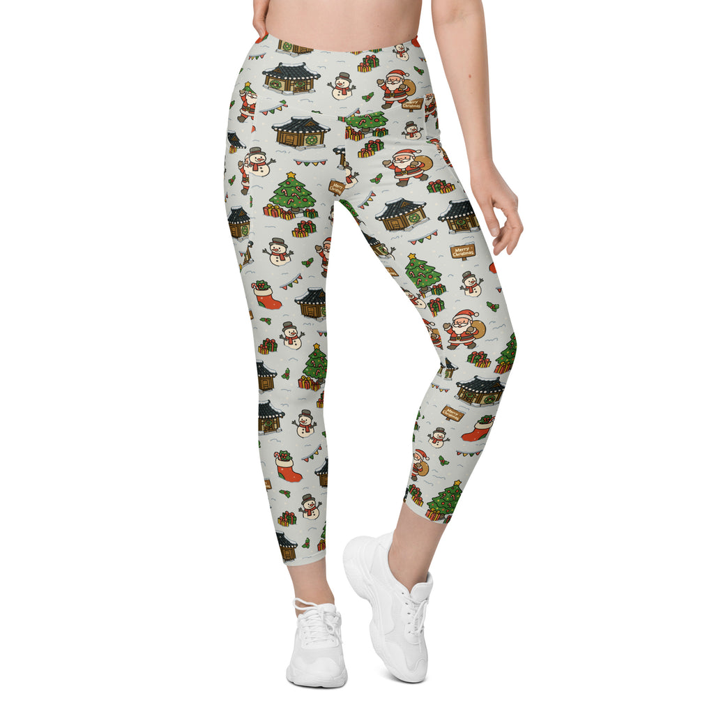 Women’s Christmas Village Yoga Leggings With Pockets – High-Waisted, Soft Compression Active Pants