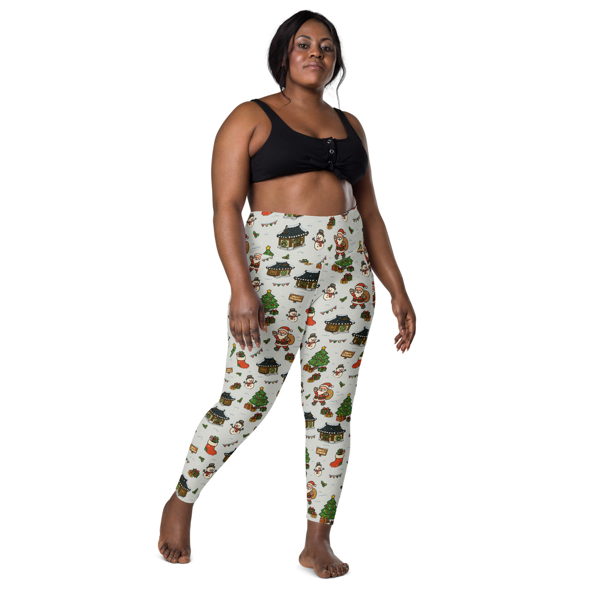 Women’s Christmas Village Yoga Leggings With Pockets – High-Waisted, Soft Compression Active Pants