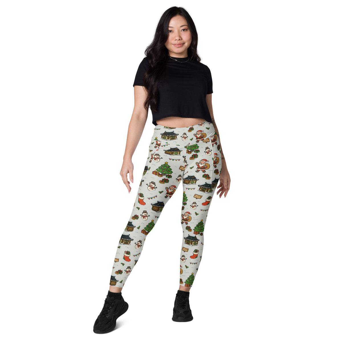 Women’s Christmas Village Yoga Leggings With Pockets – High-Waisted, Soft Compression Active Pants