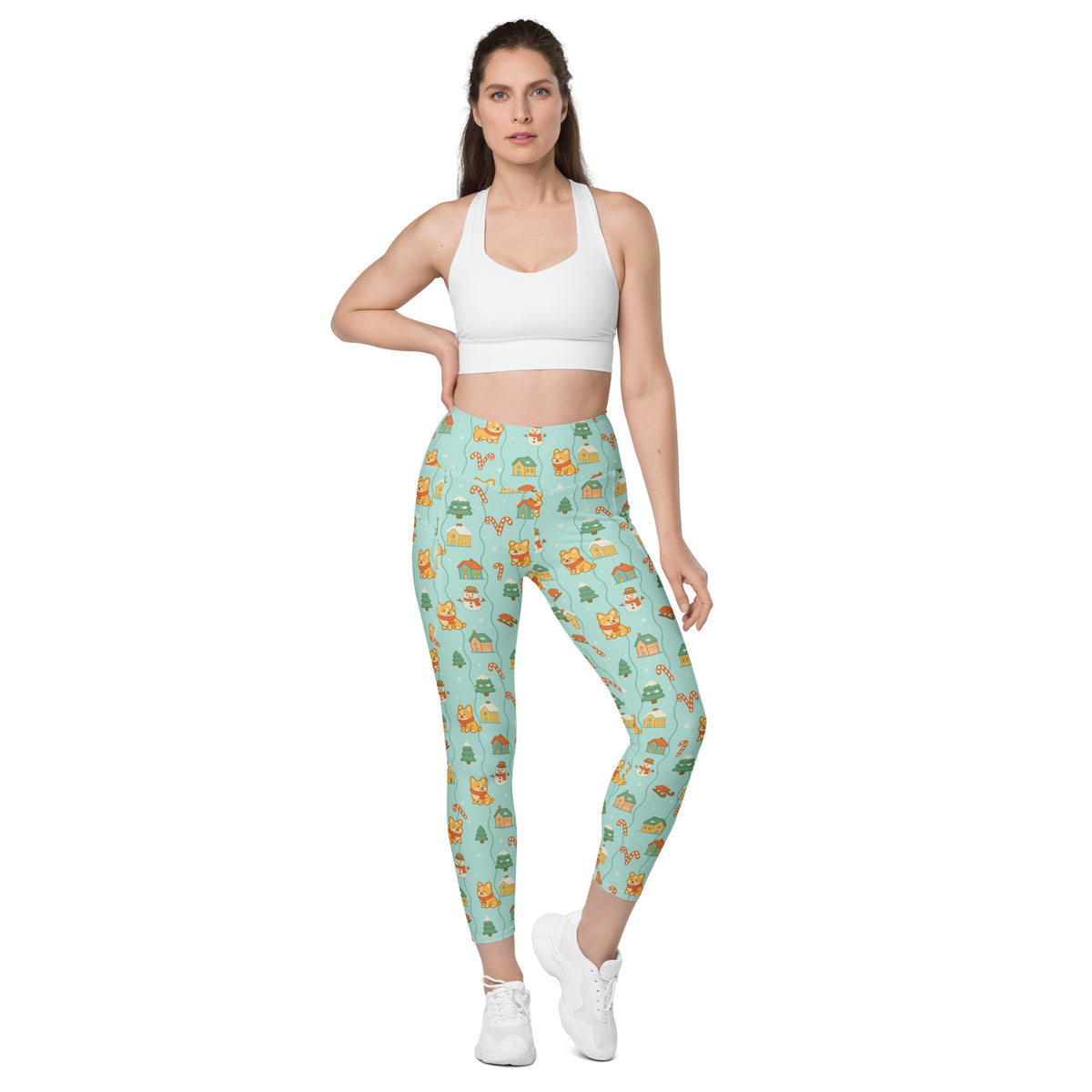 Women’s Christmas Corgi Dog Yoga Leggings With Pockets – High-Waisted, Soft Compression Active Pants