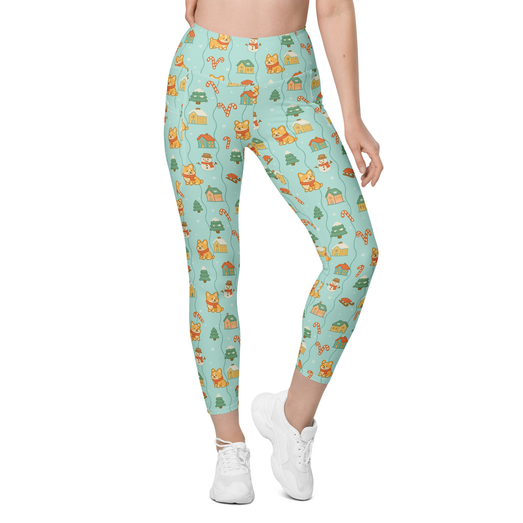 Women’s Christmas Corgi Dog Yoga Leggings With Pockets – High-Waisted, Soft Compression Active Pants