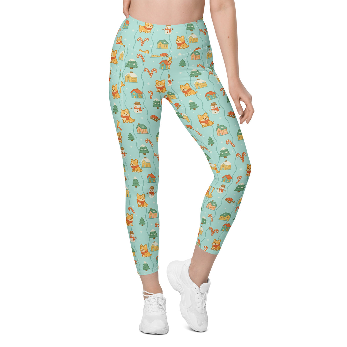 Women’s Christmas Corgi Dog Yoga Leggings With Pockets – High-Waisted, Soft Compression Active Pants
