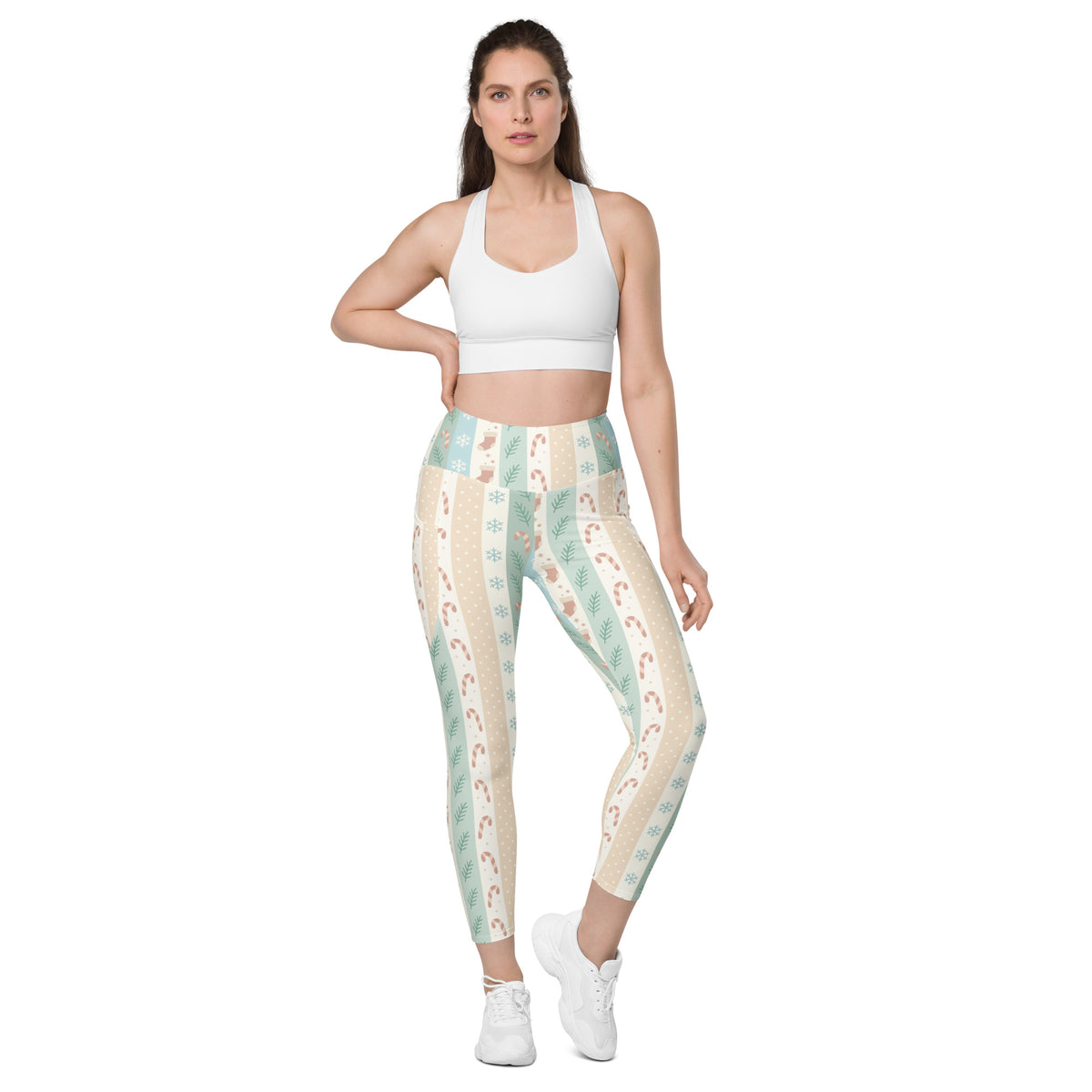 Women’s Striped Christmas Yoga Leggings With Pockets – High-Waisted, Soft Compression Active Pants