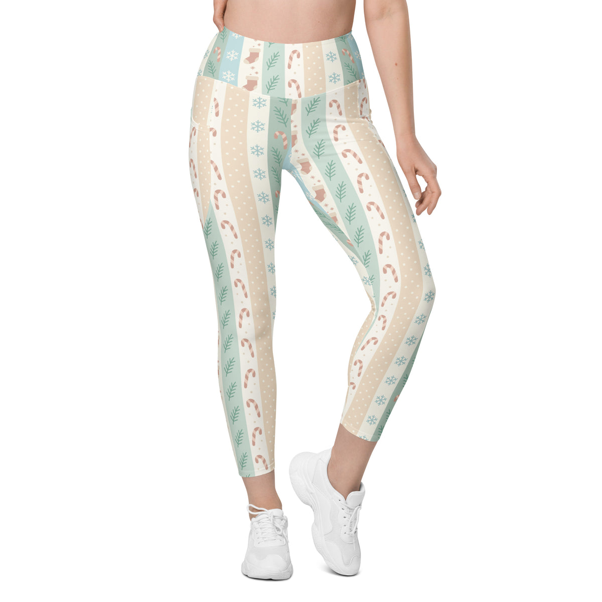 Women’s Striped Christmas Yoga Leggings With Pockets – High-Waisted, Soft Compression Active Pants
