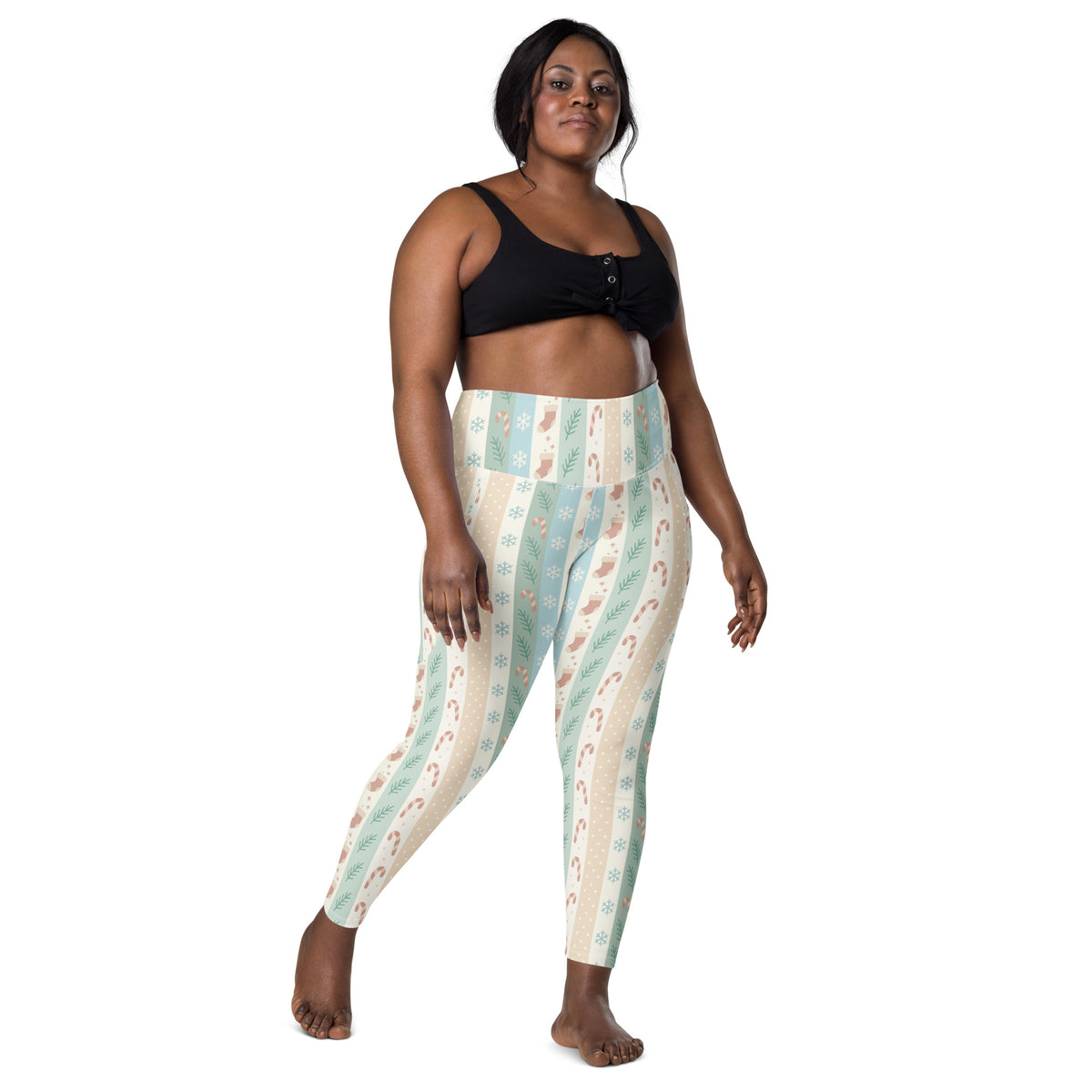 Women’s Striped Christmas Yoga Leggings With Pockets – High-Waisted, Soft Compression Active Pants