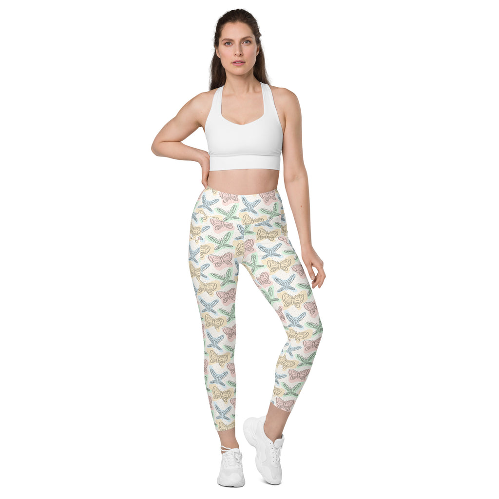 Women’s Butterflies and Dragonflies Yoga Leggings With Pockets – High-Waisted, Soft Compression Active Pants