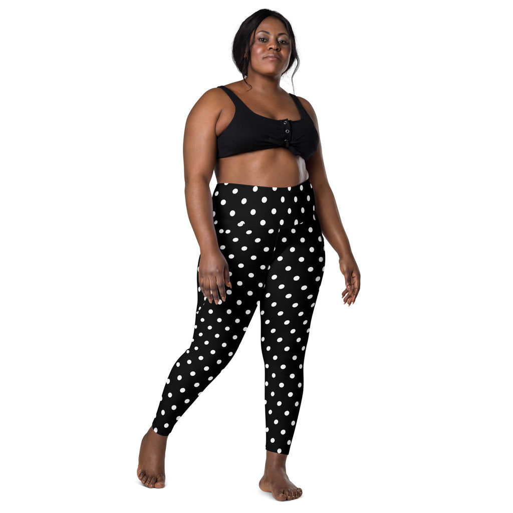 Women’s Black Polka Dot Yoga Leggings With Pockets – High-Waisted, Soft Compression Active Pants