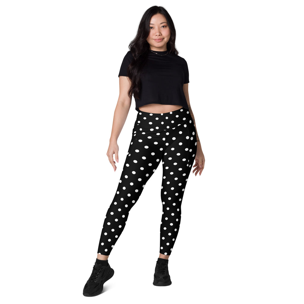 Women’s Black Polka Dot Yoga Leggings With Pockets – High-Waisted, Soft Compression Active Pants