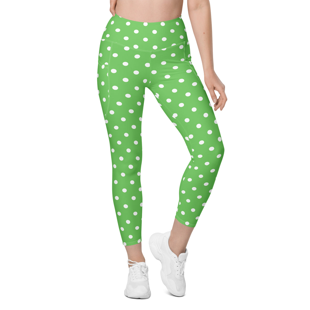 Women’s Green Polka Dot Yoga Leggings With Pockets – High-Waisted, Soft Compression Active Pants