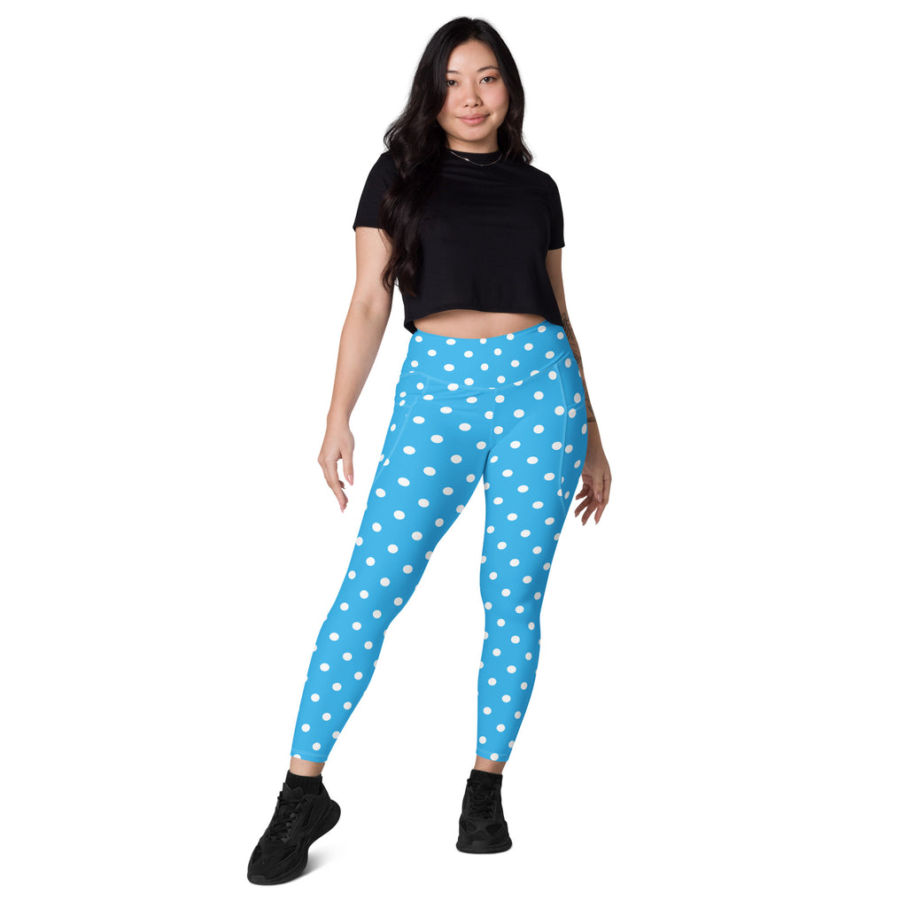Women’s Sky Blue Polka Dot Yoga Leggings With Pockets – High-Waisted, Soft Compression Active Pants
