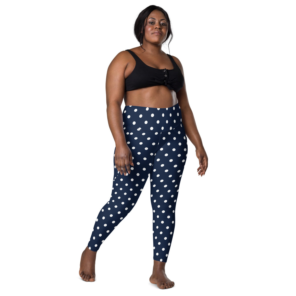Women’s Navy Blue Polka Dot Yoga Leggings With Pockets – High-Waisted, Soft Compression Active Pants