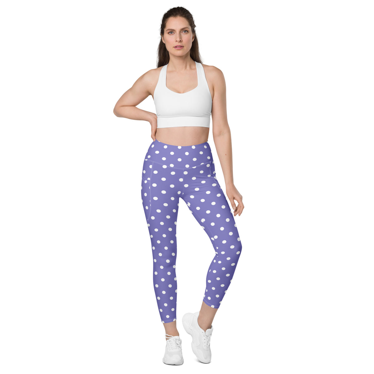 Women’s Purple Polka Dot Yoga Leggings With Pockets – High-Waisted, Soft Compression Active Pants