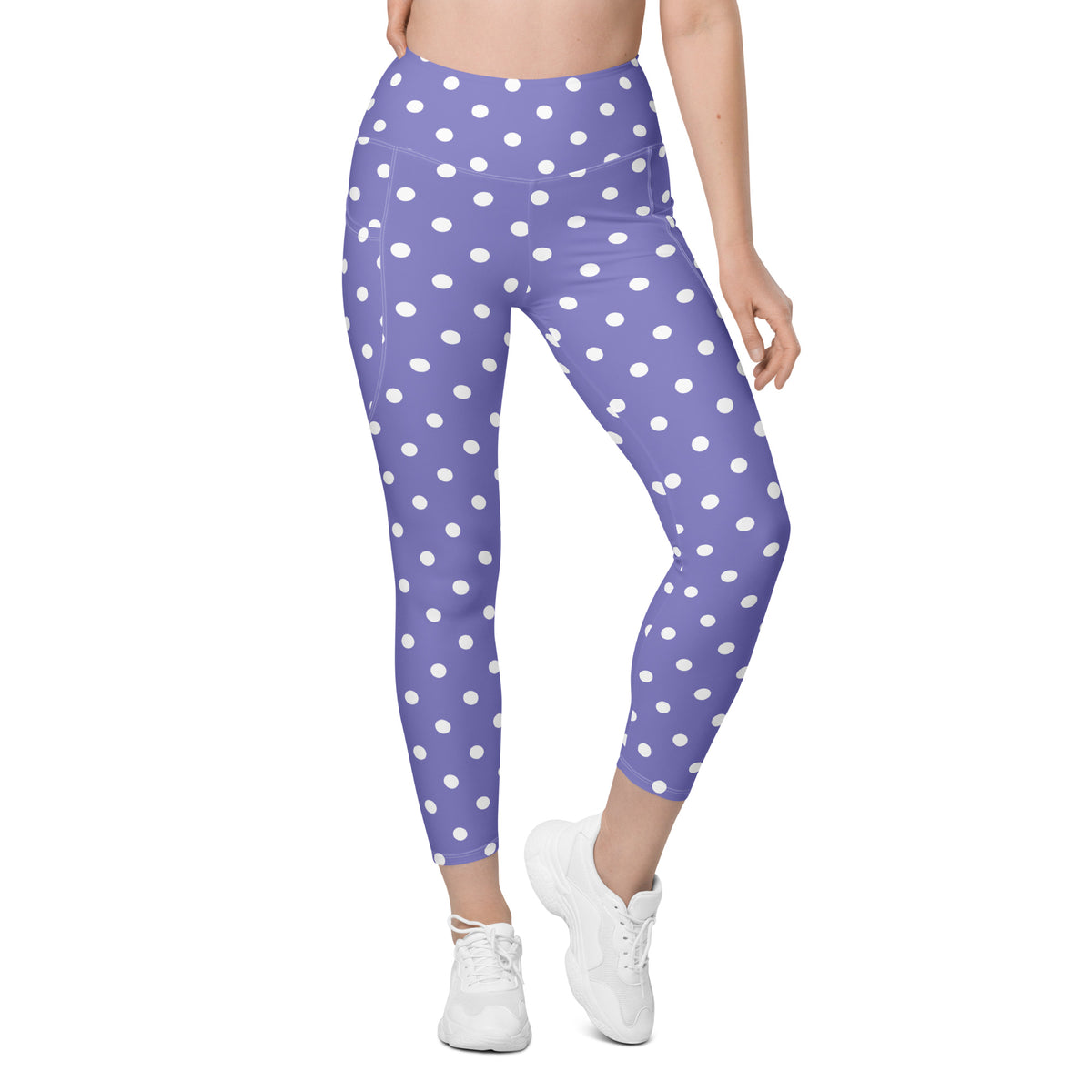 Women’s Purple Polka Dot Yoga Leggings With Pockets – High-Waisted, Soft Compression Active Pants