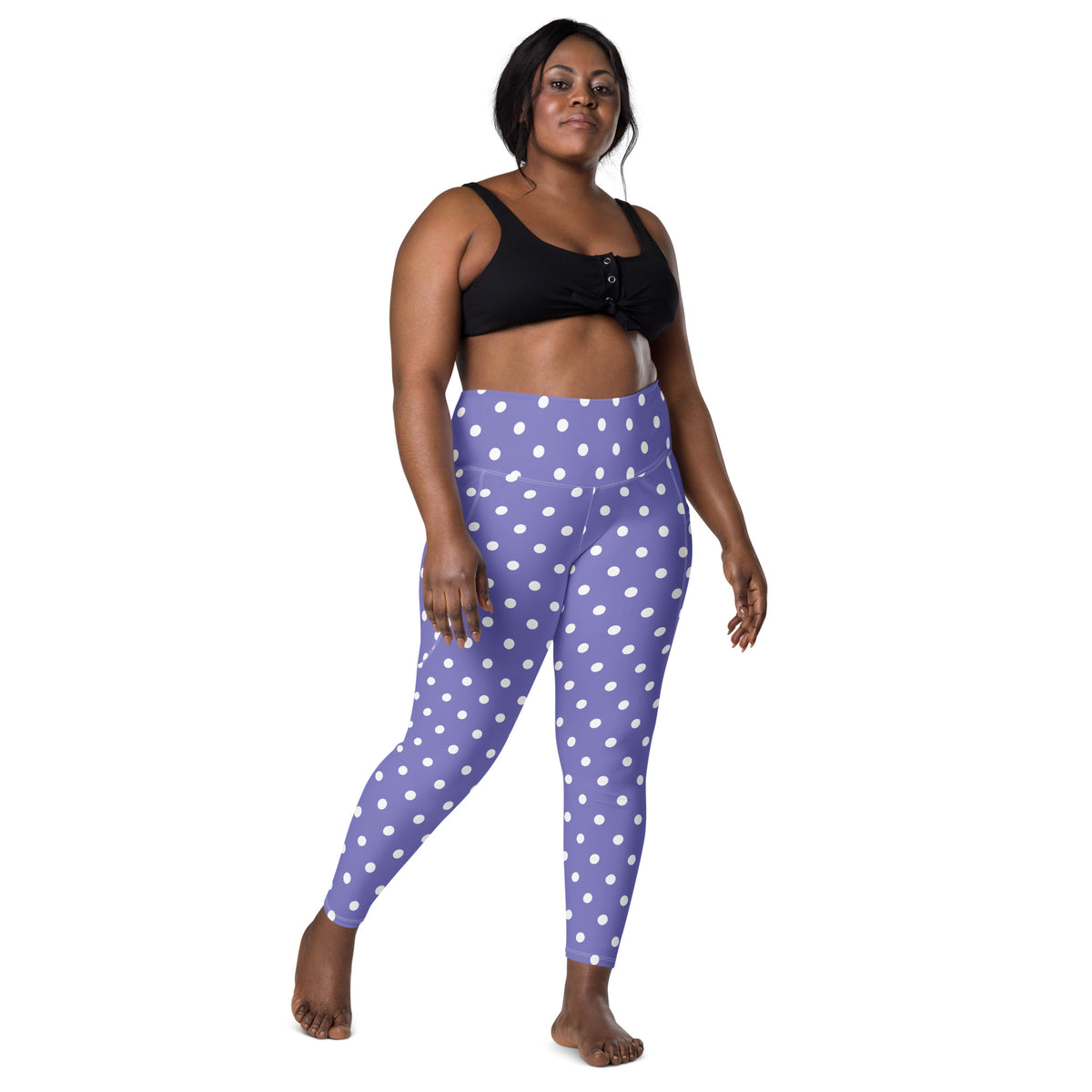 Women’s Purple Polka Dot Yoga Leggings With Pockets – High-Waisted, Soft Compression Active Pants