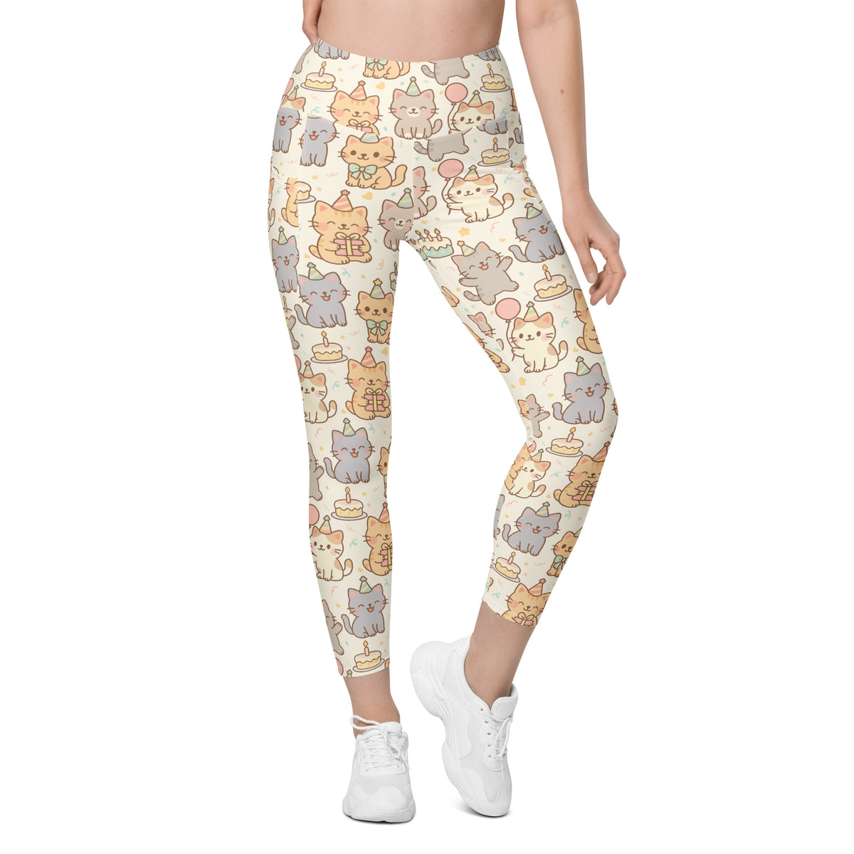 Women’s Kitten Birthday Yoga Leggings With Pockets – High-Waisted, Soft Compression Active Pants