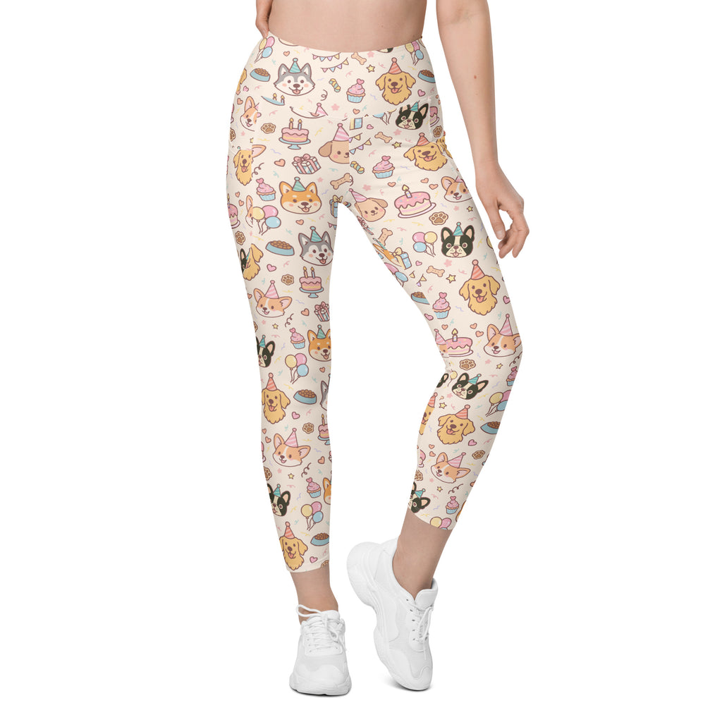 Women’s Puppy Birthday Yoga Leggings With Pockets – High-Waisted, Soft Compression Active Pants